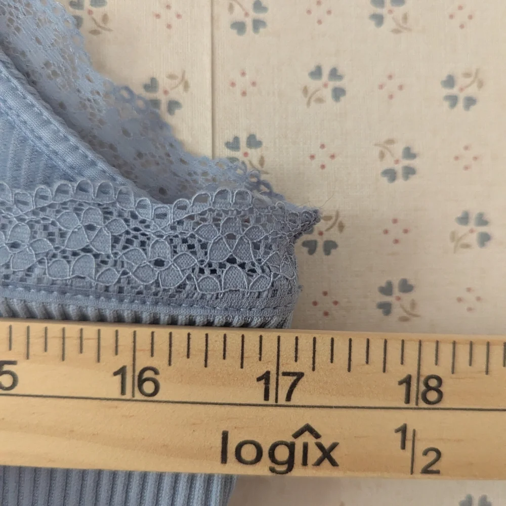 Divided H&M L Slip Dress Blue Ribbed Lace Night Out Date Layer Feminine Sexy
